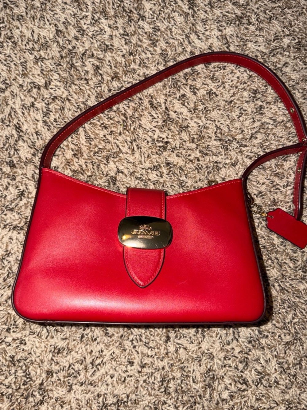 Discontinued Coach Red Leather Shoulder Bag with Gold Accent